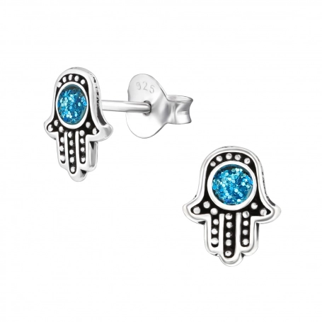 Oorbel hamsa blauw | 925 zilver