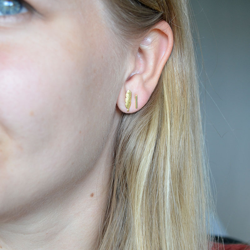 Oorbel veer | verguld 925 zilver