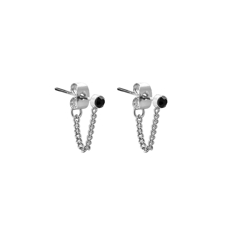 Ketting oorbel onyx | zilver