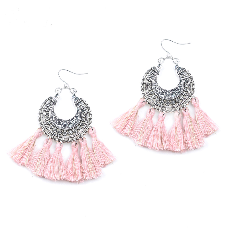 Oorbel bohemian kwastjes | roze