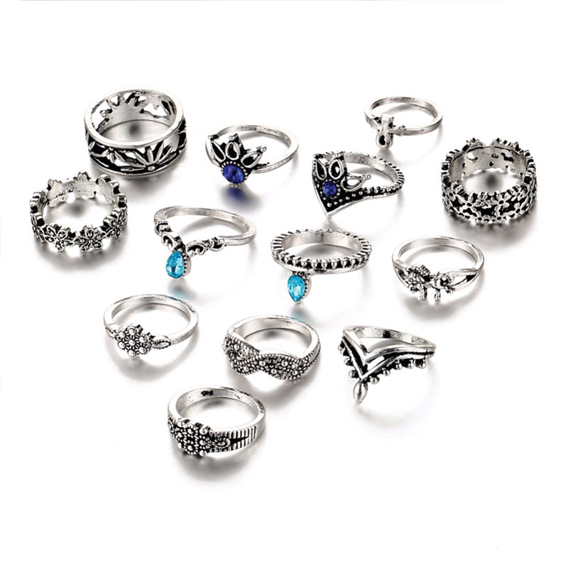 Ringenset boho blauw | zilver