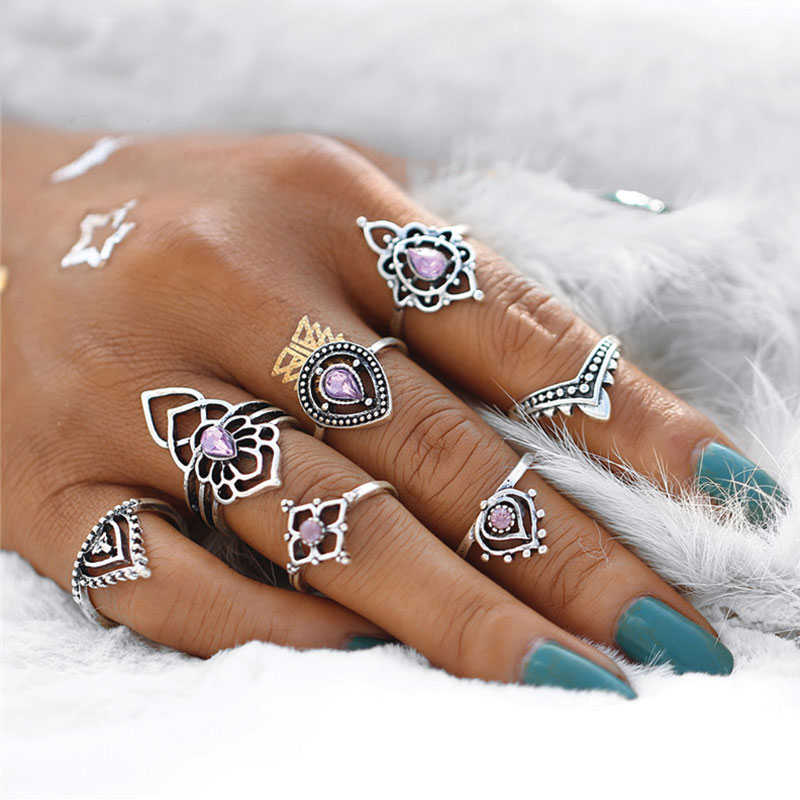 Ringenset boho paars | zilver