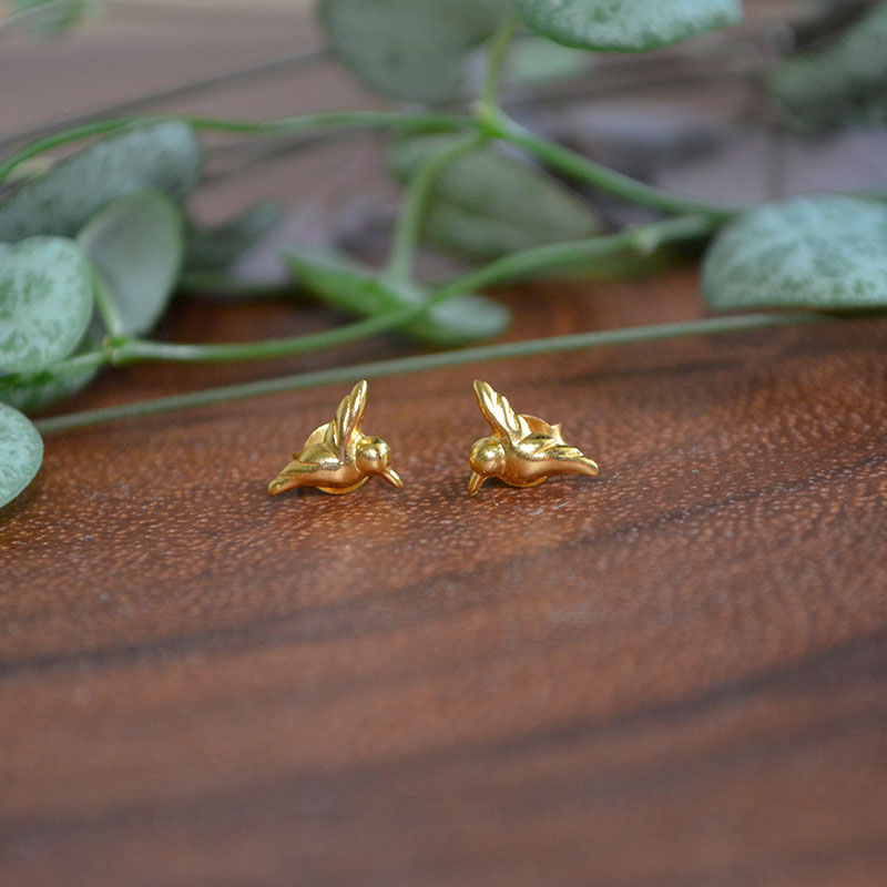 Oorbel kolibrie | verguld 925 zilver