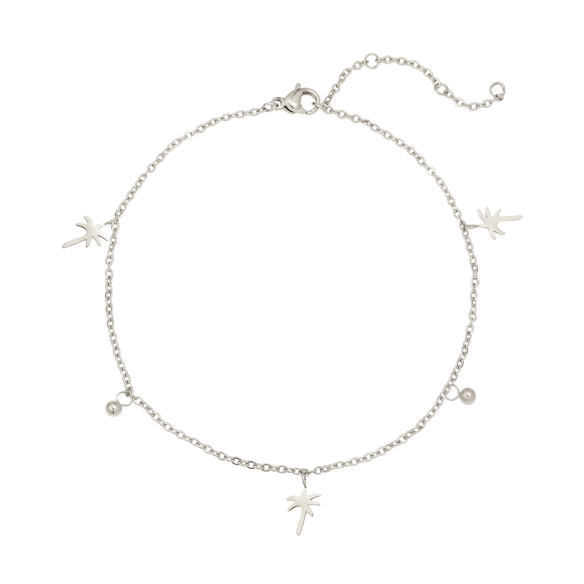 Enkelbandje palmboom | stainless steel zilver