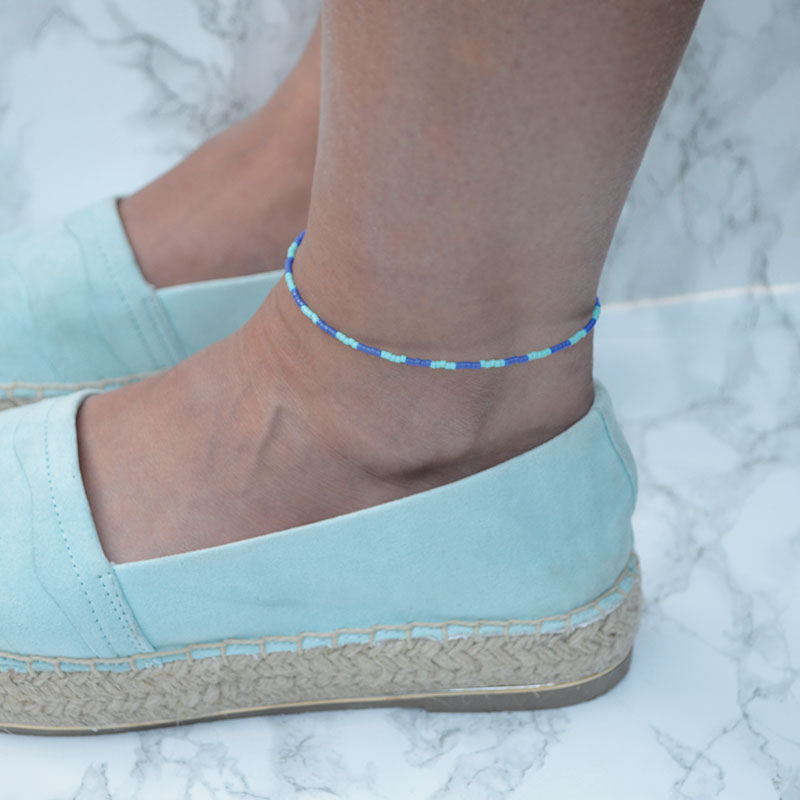 Enkelbandje | miyuki delica mix dubbel blauw