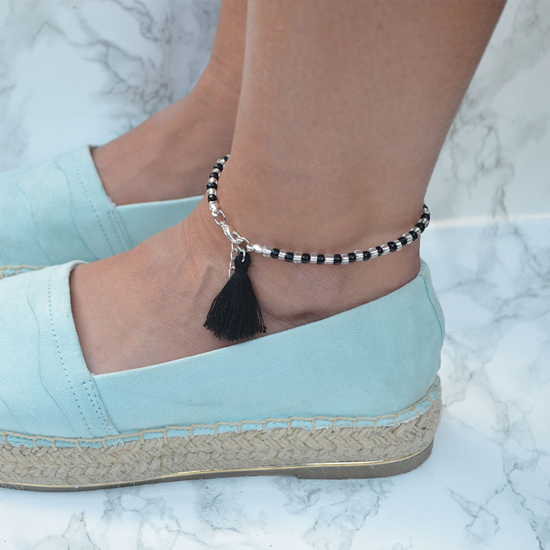 Enkelbandje | rocaille zwart/transparant