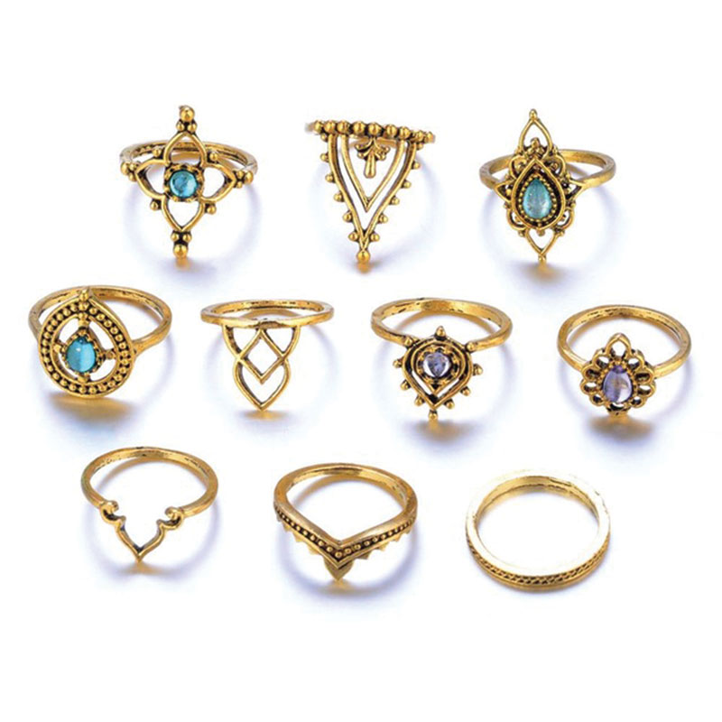 Ringenset boho blauw/paars | goud