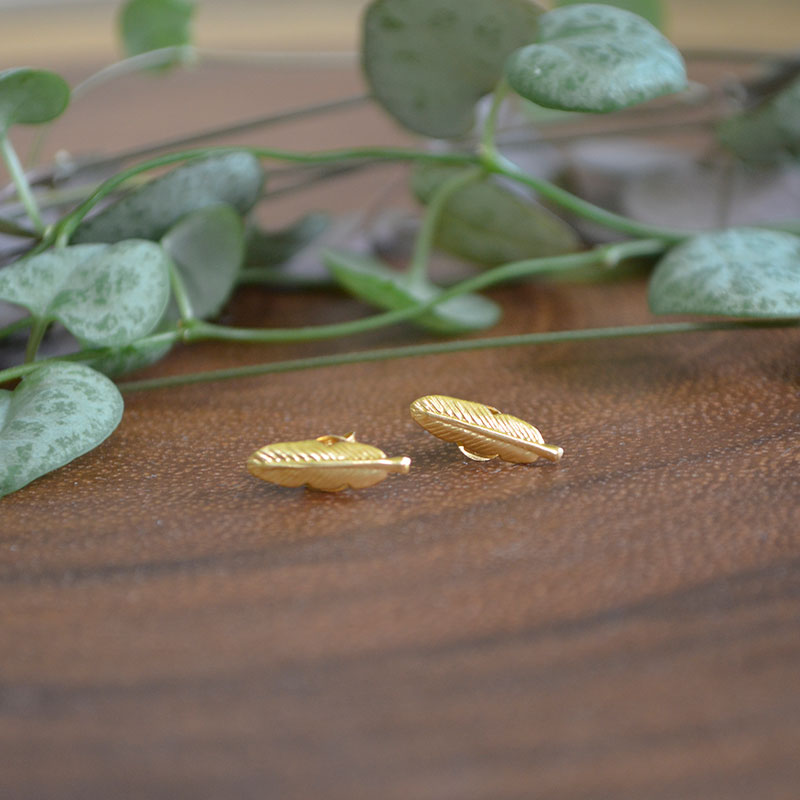 Oorbel veer | verguld 925 zilver