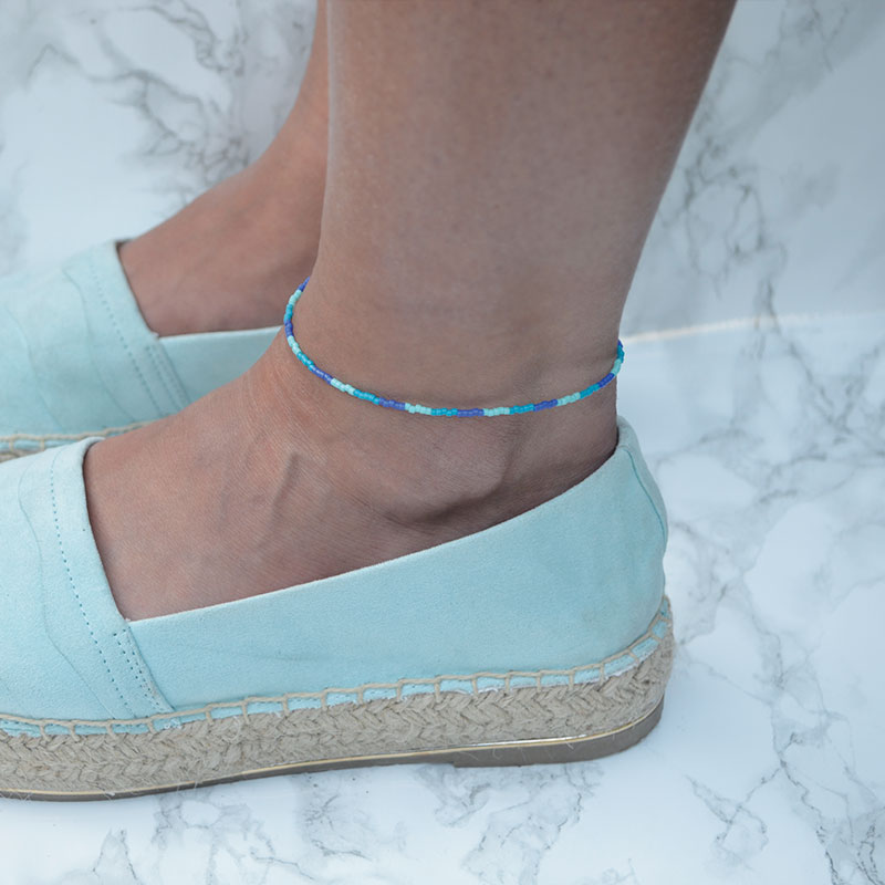 Enkelbandje | miyuki delica mix driedubbel blauw