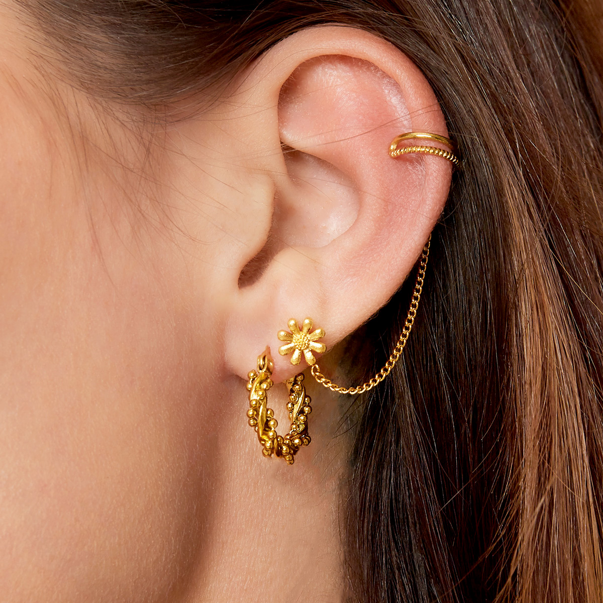 Oorbel twisted | stainless steel goud