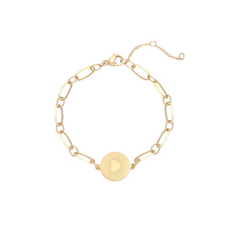 Armband round heart | stainless steel goud