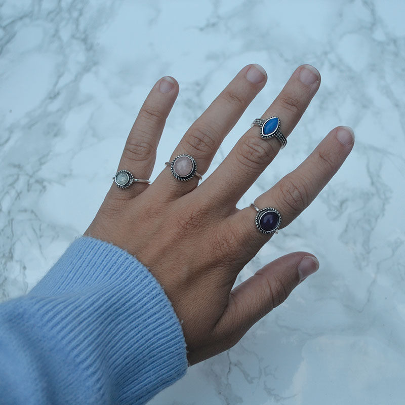 Ringenset gekleurde steen | zilver