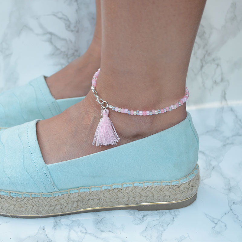 Enkelbandje | rocaille lichtroze