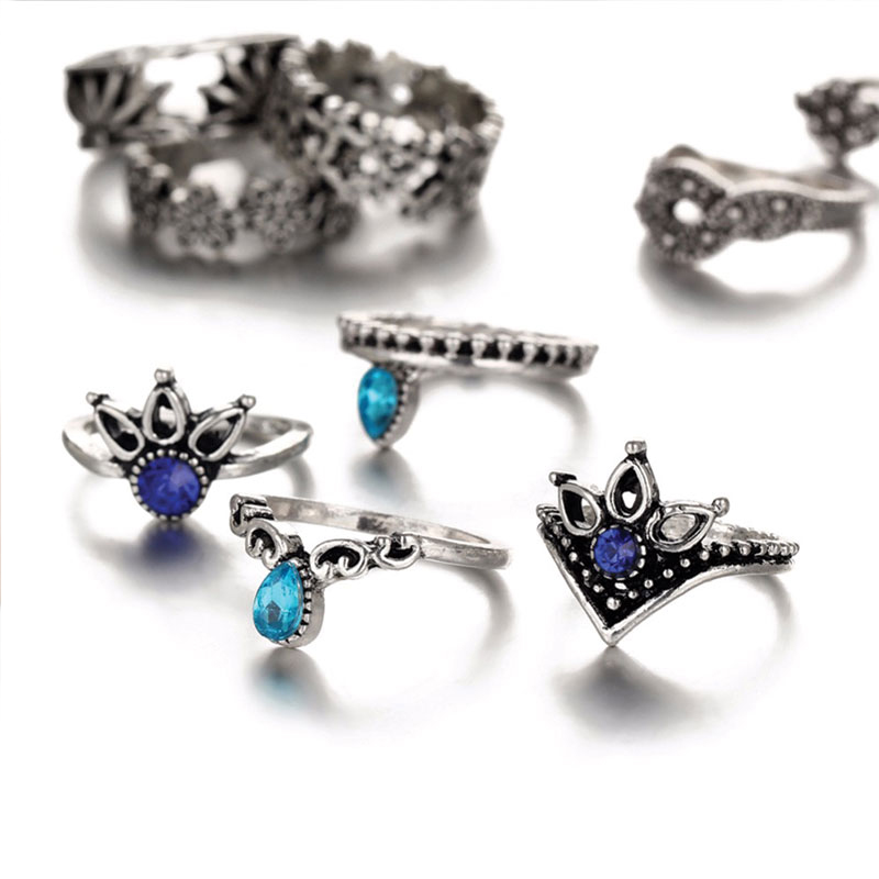 Ringenset boho blauw | zilver