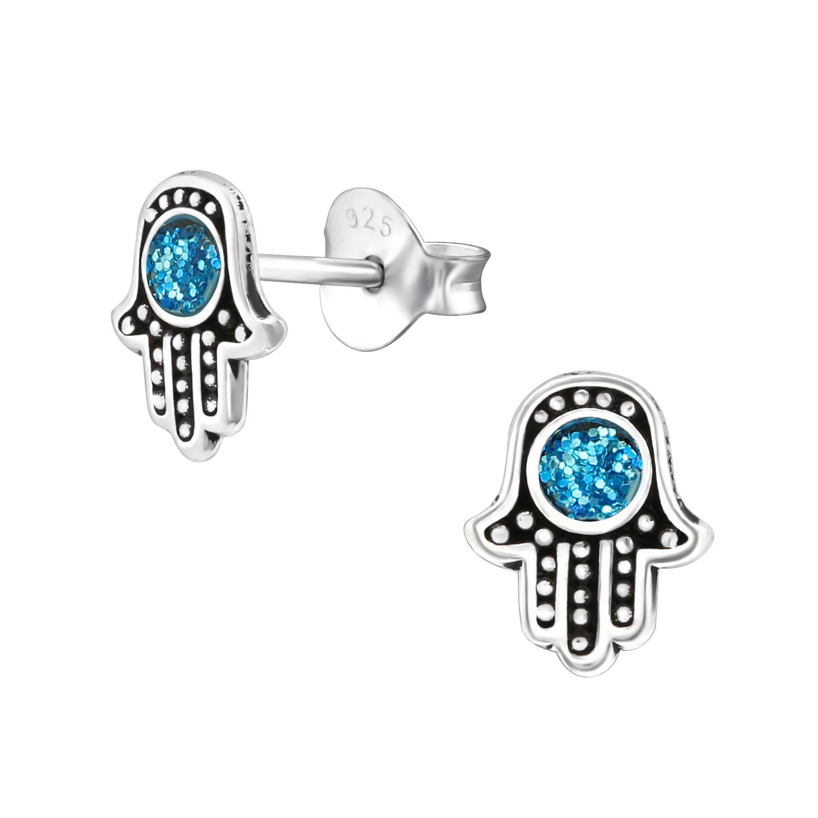 Oorbel hamsa blauw | 925 zilver