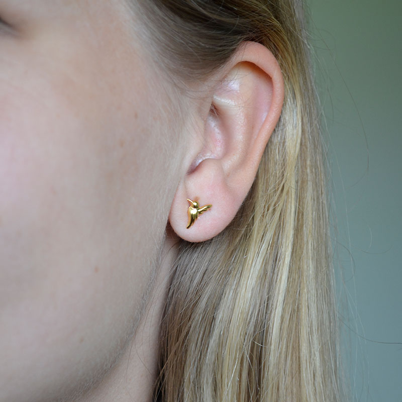 Oorbel kolibrie | verguld 925 zilver