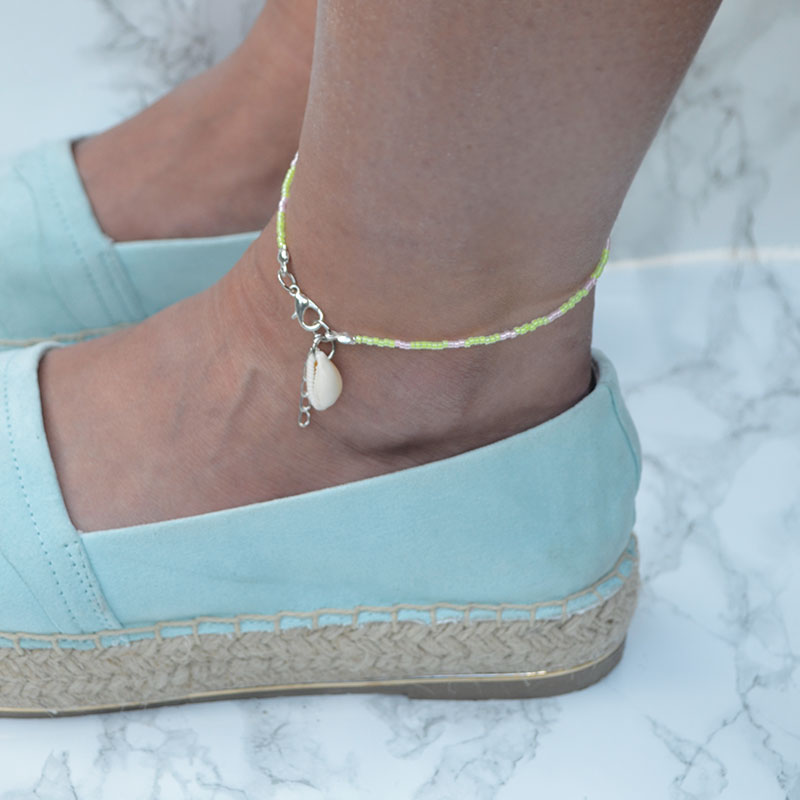 Enkelbandje | miyuki delica geel/roze