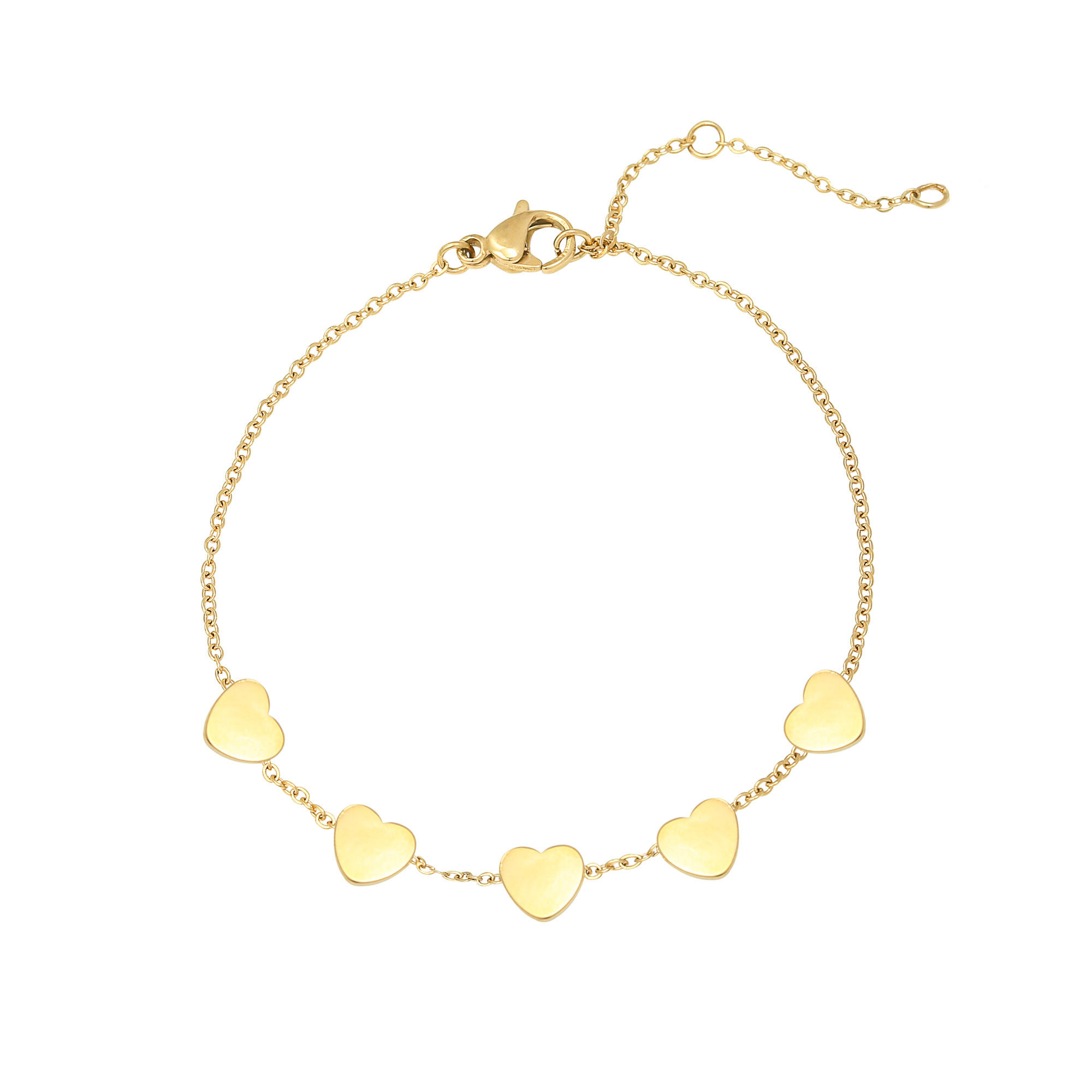 Armband vijf harten | stainless steel goud