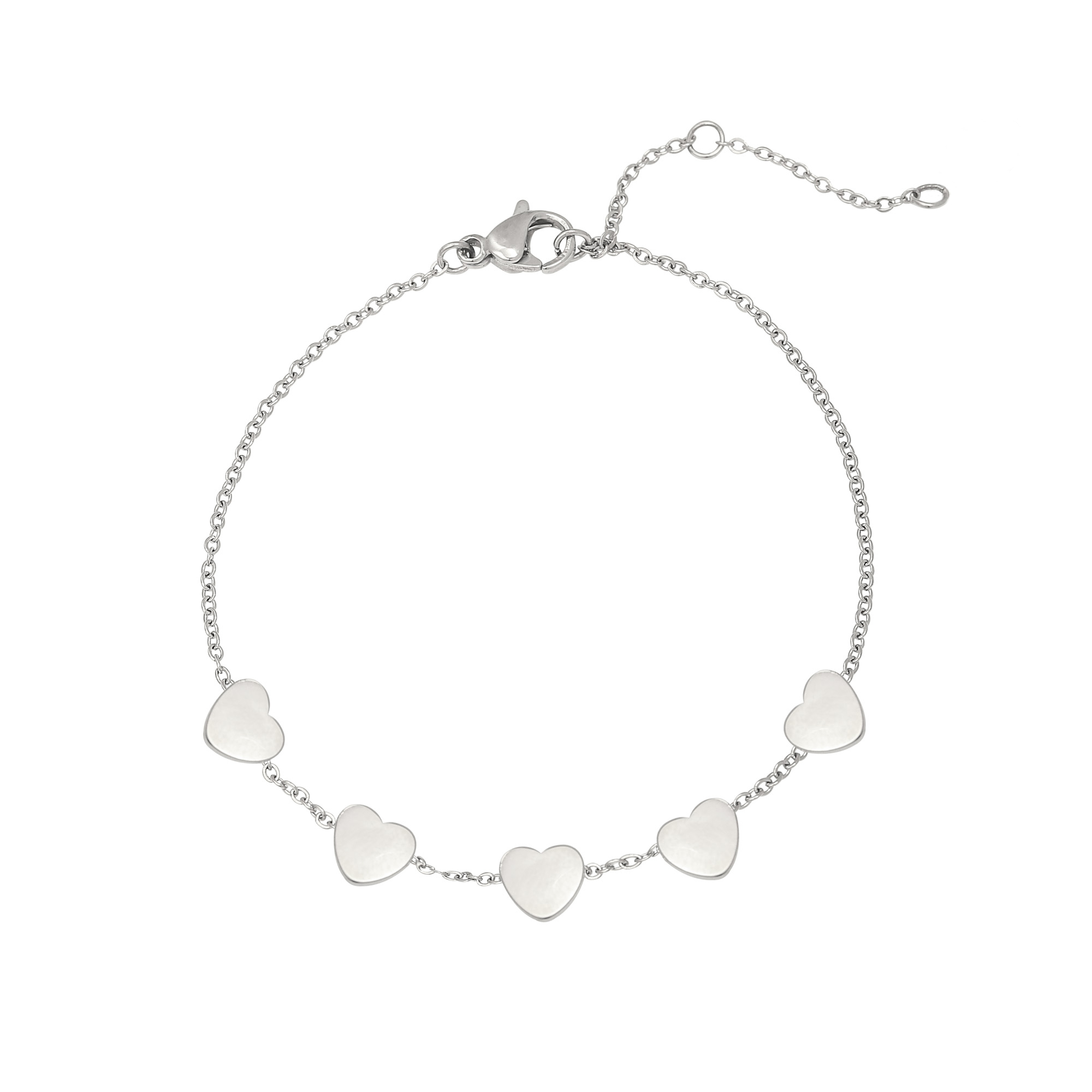 Armband vijf harten | stainless steel zilver