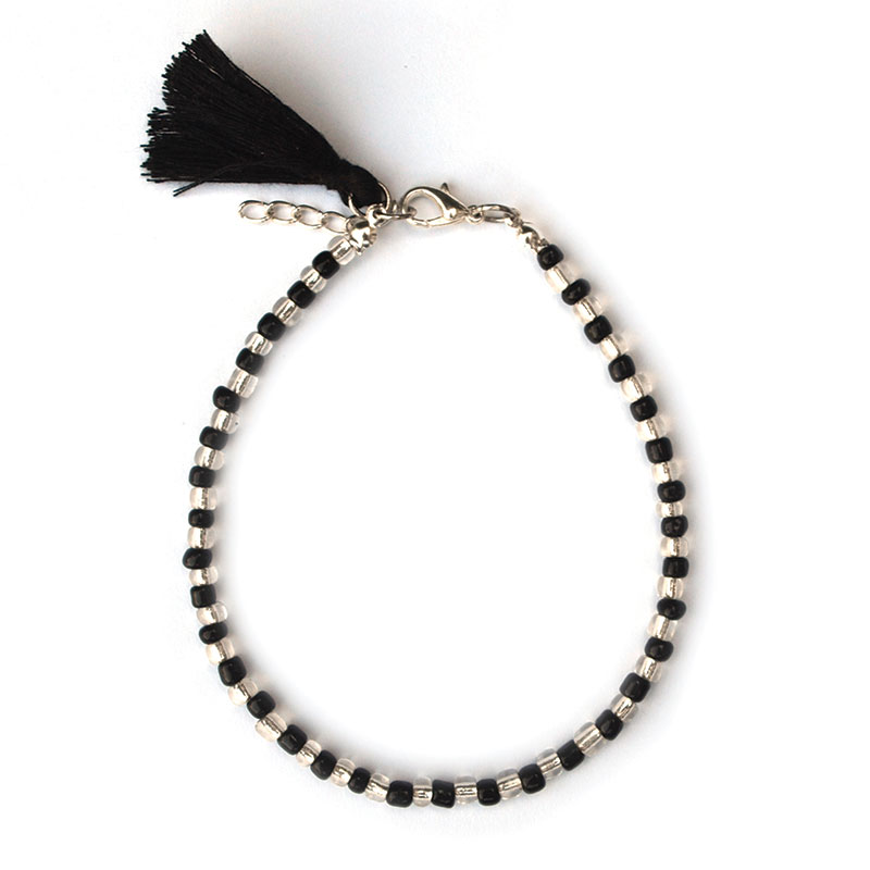 Enkelbandje | rocaille zwart/transparant