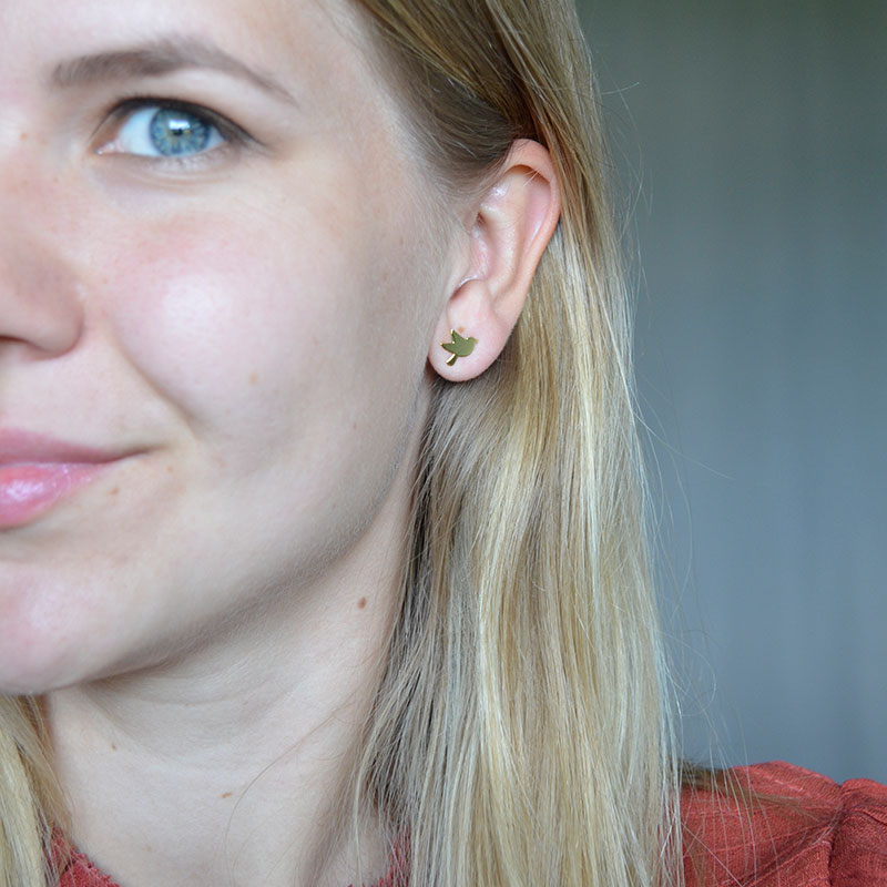 Oorbel vogel | verguld 925 zilver