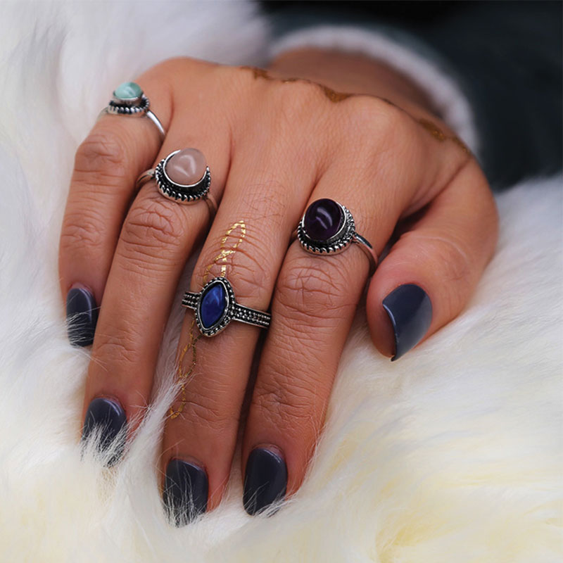 Ringenset gekleurde steen | zilver