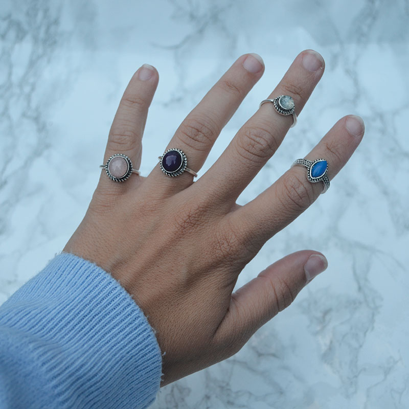 Ringenset gekleurde steen | zilver