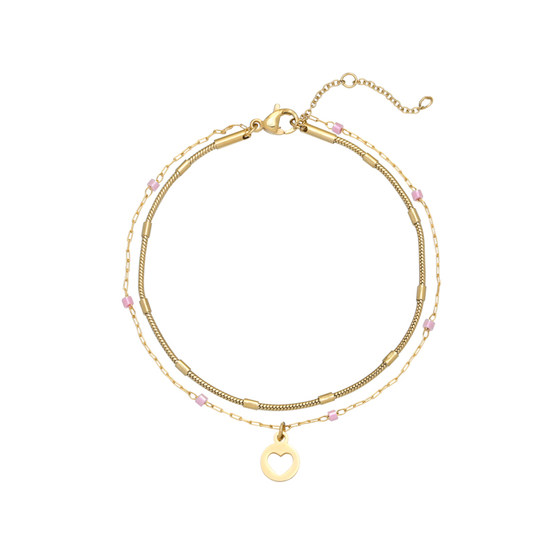 Armband double heart | stainless steel goud