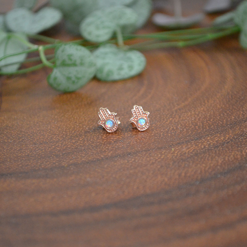 Oorbel hamsa opaal | rose verguld 925 zilver