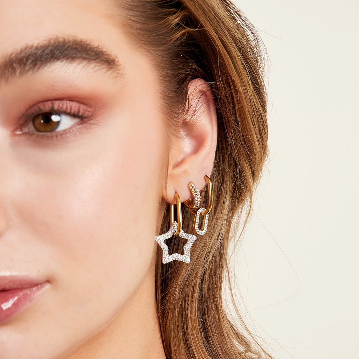 Oorbel zirkonia klein | stainless steel goud